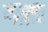 Tapet Personalizat Micii Exploratori cu harta lumii pentru copii cu animale si continente able - WHITE CONTINENTS