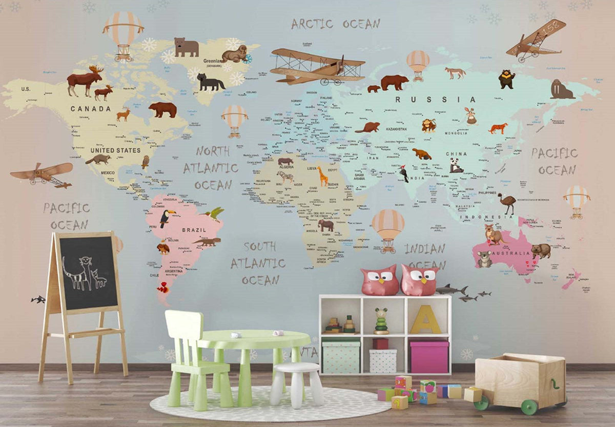 Tapet Personalizat Micii Exploratori cu harta multicolora a lumii pentru copii - MULTICOLOR MAP