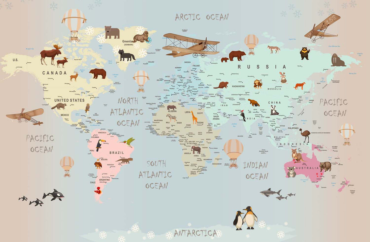 Tapet Personalizat Micii Exploratori cu harta multicolora a lumii pentru copii - MULTICOLOR MAP