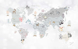 Tapet Personalizat Micii Exploratori cu harta lumii si pui de animale - BABY ANIMAL'S MAP