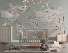 Tapet Personalizat Micii Exploratori cu harta lumii detaliata cu steaguri - TEXTURED WORLD'S MAP