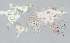 Tapet Personalizat Micii Exploratori cu harta lumii detaliata cu steaguri - TEXTURED WORLD'S MAP