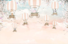 Tapet Personalizat Micii Exploratori cu baloane cu aer cald si animalute pe cerul roz pudrat - POWDERED PINK SKIES