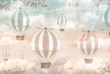 Tapet Personalizat Micii Exploratori cu baloane cu aer cald pe fundal montan in gradient - CLOUDS OVERLAY
