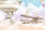 Tapet Personalizat Micii Exploratori cu animale care canta pe avion pe cerul multicolor - PASTEL FLYING SONGS