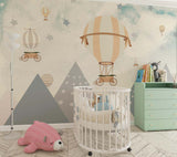 Tapet Personalizat Micii Exploratori cu munti si baloane cu aer cald in stil vintage - VINTAGE OVER THE PEAKS