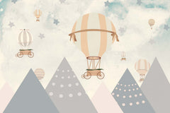 Tapet Personalizat Micii Exploratori cu munti si baloane cu aer cald in stil vintage - VINTAGE OVER THE PEAKS