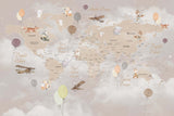 Tapet Personalizat Micii Exploratori cu harta lumii cu animale, baloane si avioane si accente de lumina - TWINKLE LIGHTS MAP