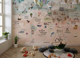 Tapet Personalizat Micii Exploratori cu harta lumii pentru copii cu animale si monumente - KIDS TREASURE MAP
