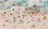 Tapet Personalizat Micii Exploratori cu harta lumii pentru copii cu animale si monumente - KIDS TREASURE MAP