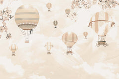Tapet Personalizat Micii Exploratori cu baloane cu aer cald si fundal bej texturat - BEIGE PLASTERED BALLOONS