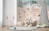 Tapet Personalizat Micii Exploratori cu conturul hartii globului in nuante gradient - OUTLINE GLOBE'S MAP
