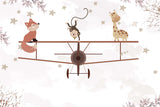 Tapet Personalizat Micii Exploratori cu animale pe avion biplan si cer instelat - STARRY BIPLANE