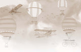 Tapet Personalizat Micii Exploratori cu baloane cu aer cald in nuante sepia bej - BEIGE FOGGY PLANES
