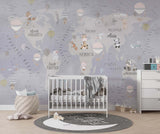 Tapet Personalizat Micii Exploratori cu harta globului pamantesc in nuante de grej albastru - KID'S GREY MAP