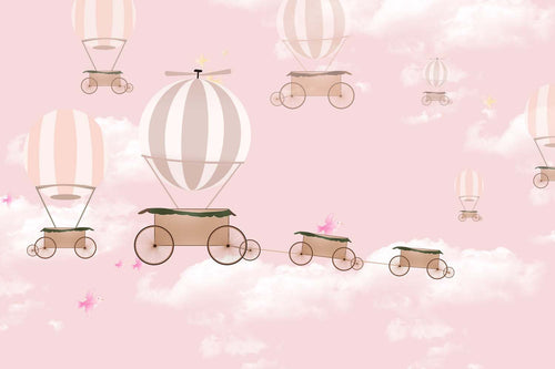 Tapet Personalizat Micii Exploratori cu pasari in zbor si baloane cu aer cald pe un fundal roz - BIRDS FLYING HIGH GREY