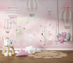 Tapet Personalizat Micii Exploratori cu trupa muzicala de animale pe un fundal trandafiriu roz - PINK BAND MARCH