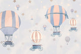 Tapet Personalizat Micii Exploratori cu baloane cu aer cald si cer instelat nuante de portocaliu si albastru - STARRY SKY PEACH BALLOONS