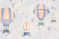 Tapet Personalizat Micii Exploratori cu baloane cu aer cald si cer instelat nuante de portocaliu si albastru - STARRY SKY PEACH BALLOONS