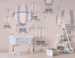 Tapet Personalizat Micii Exploratori cu baloane cu aer cald in nuante crem si bej - TAUPE WHEEL BALLOONS