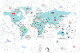 Tapet Personalizat Micii Exploratori cu harta detaliata a lumii in nuante albastre - BLUE BUBBLE DETAILED MAP