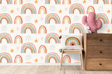 Tapet personalizat inspiratie scandinava pentru copii cu baloane cu curcubeie stelute si inimioare boho rainbow
