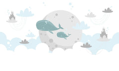 Tapet personalizat inspiratie scandinava pentru copii cu balene nori si castele dreamland