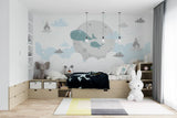 Tapet personalizat inspiratie scandinava pentru copii cu balene nori si castele dreamland