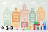 Tapet personalizat inspiratie scandinava pentru copii cladiri multicolore little city