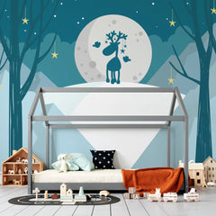 Tapet personalizat inspiratie scandinava pentru copii cu ren sub clar de luna magic reindeer