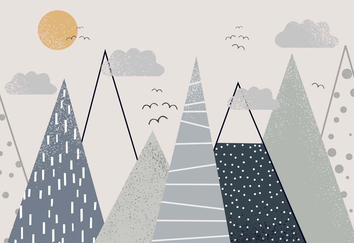 Tapet Personalizat Inspiratie Scandinava pentru Copii cu munti abstracti in nuante de albastru - ABSTRACT KID'S MOUNTAINS