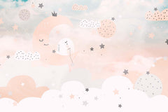 Tapet Personalizat Inspiratie Scandinava pentru Copii cu luna si stele pe cerul trandafiriu - LIGHT PEACH MOON