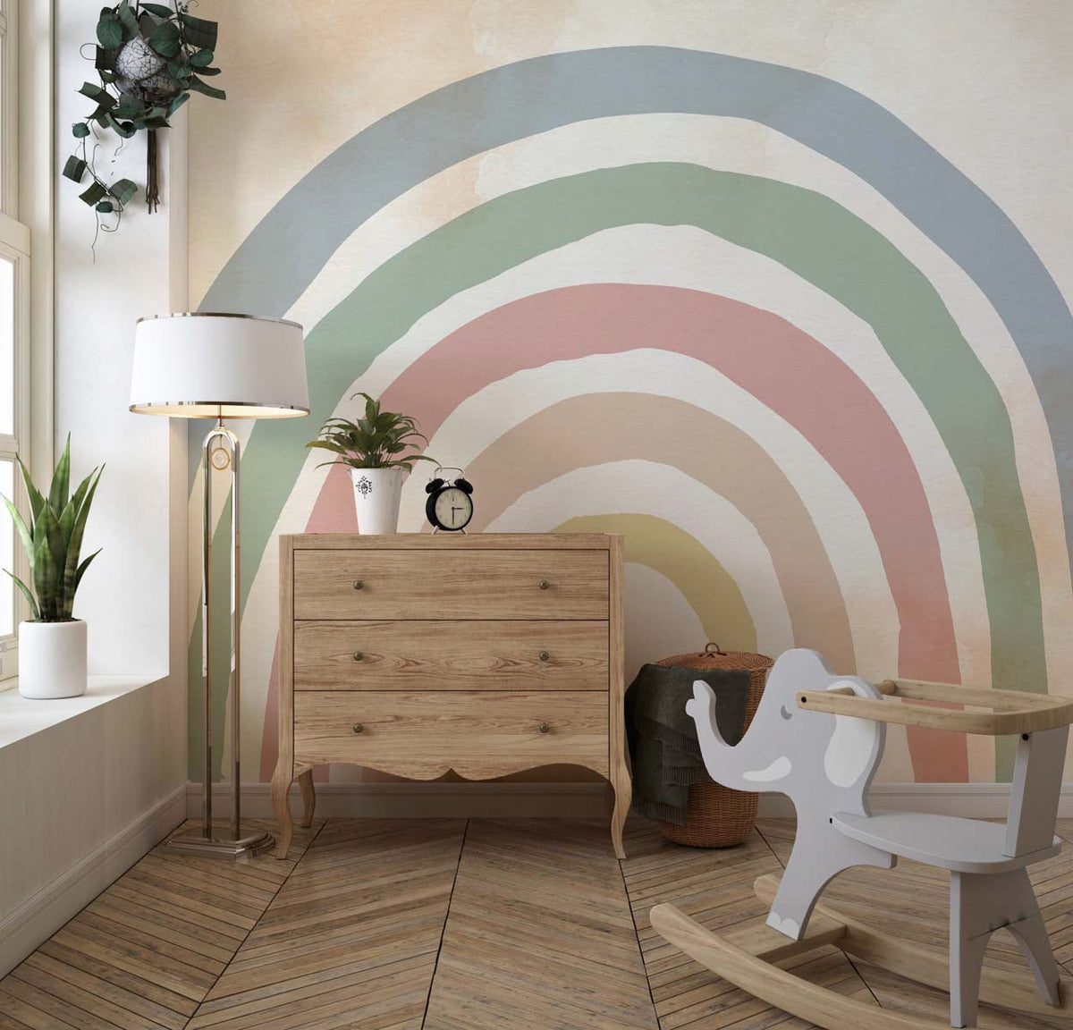 Tapet Personalizat Inspiratie Scandinava pentru Copii cu curcubeu vintage - VINTAGE RAINBOW