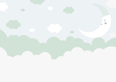 Tapet Personalizat Inspiratie Scandinava pentru Copii cu luna si nori in nuante de verde - SAGE GREEN SLEEP