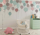 Tapet Personalizat Inspiratie Scandinava pentru Copii cu baloane de petrecere in nuante de roz si albastru pastel - PASTEL BALLOONS