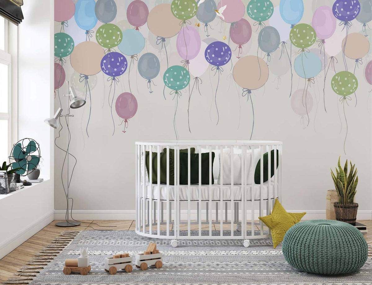 Tapet Personalizat Inspiratie Scandinava pentru Copii cu baloane colorate de petrecere in nuante vibrante - VIVID BALLOONS