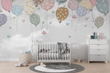 Tapet Personalizat Inspiratie Scandinava pentru Copii cu baloane de petrecere si stelute colorate pe fundal gri - STAR BALLOONS GREY