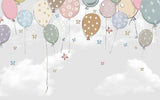 Tapet Personalizat Inspiratie Scandinava pentru Copii cu baloane de petrecere si stelute colorate pe fundal gri - STAR BALLOONS GREY