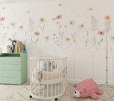 Tapet Personalizat Inspiratie Scandinava pentru Copii cu plante delicate pictate si panou alb cu fundite - PANEL FLOWERS