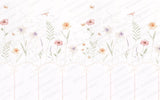 Tapet Personalizat Inspiratie Scandinava pentru Copii cu plante delicate pictate si panou alb cu fundite - PANEL FLOWERS