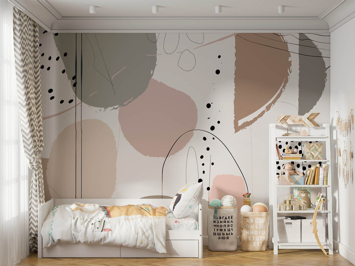Tapet Personalizat Inspiratie Scandinava pentru Copii cu forme abstracte in stil line art in nuante pastel - DOTTY PASTEL ABSTRACT