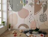 Tapet Personalizat Inspiratie Scandinava pentru Copii cu forme abstracte in stil line art in nuante pastel - DOTTY PASTEL ABSTRACT