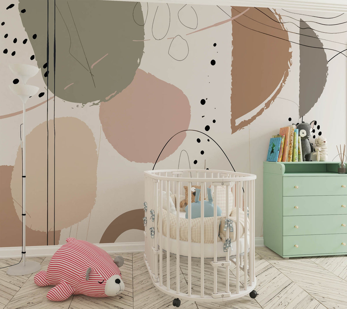 Tapet Personalizat Inspiratie Scandinava pentru Copii cu forme abstracte in stil line art in nuante pastel - DOTTY PASTEL ABSTRACT