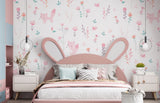 Tapet Personalizat Inspiratie Scandinava pentru Copii cu pattern de flori, pasari si vulpi roz pe fundal alb - LITTLE PINK FOXES