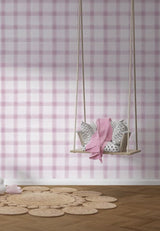 Tapet Personalizat Inspiratie Scandinava pentru Copii cu pattern de carouri in nuante de mov lila - PINK WILLOW CHECK