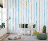 Tapet Personalizat Inspiratie Scandinava pentru Copii cu dungi albastre in stil watercolor - BLUE WATERCOLOR STRIPES
