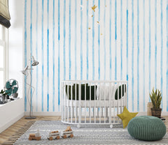 Tapet Personalizat Inspiratie Scandinava pentru Copii cu dungi albastre in stil watercolor - BLUE WATERCOLOR STRIPES