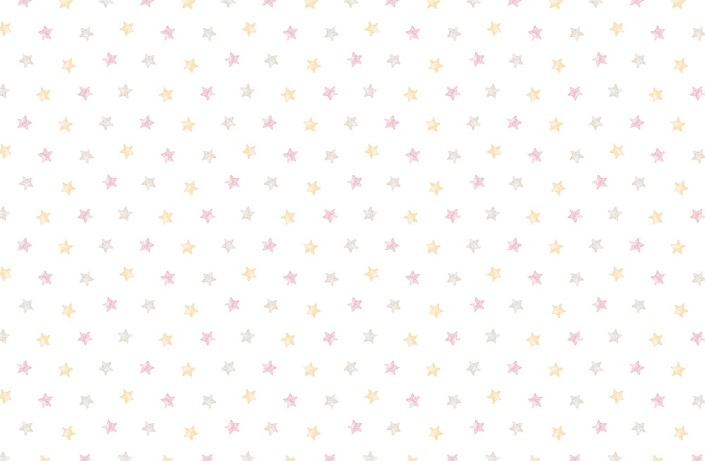 Tapet Personalizat Inspiratie Scandinava pentru Copii cu pattern de stelute gri, aurii si roz pe fundal alb - CRAYON STAR PATTERN