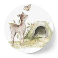 Sticker perete copii rotund cu Caprioara draguta si ilustratie padure in acuarela   BAMBI