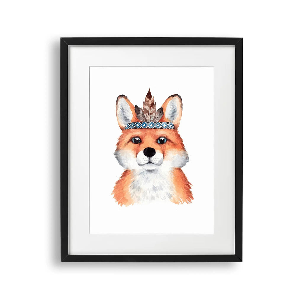 Tablou cu rama destinat copiilor care reprezinta un portret boho al unei vulpi fox portrait